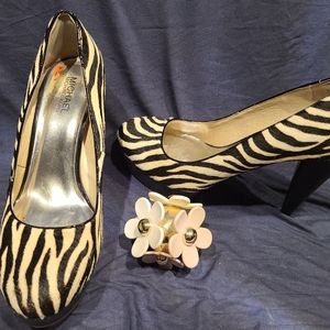 MK Faux Fur Zebra Pumps